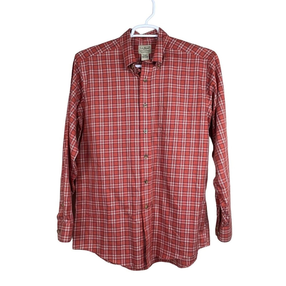 L.L. Bean Men's M Plaid‎ Shirt Red Blue Cotton Button Up Traditional Fit